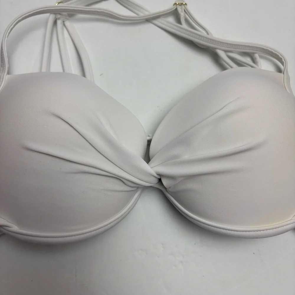 RELLECIGA White Multi-Strap Padded Bikini Top Twist Front Small Strappy Back - Picture 2 of 8